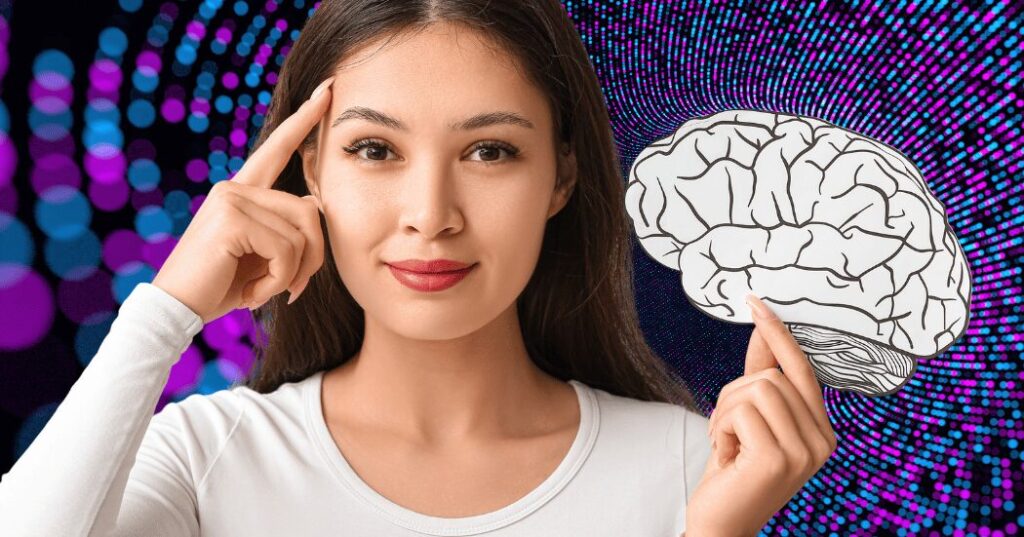引き寄せの法則を科学的に解説。40代女性が心の周波数を整え、現実を変える仕組みを紹介するビジュアル。