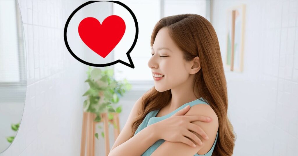 恋を引き寄せる言葉習慣を表現した画像。前向きな言葉を口にする女性が、柔らかな光や波動に包まれているイメージ。