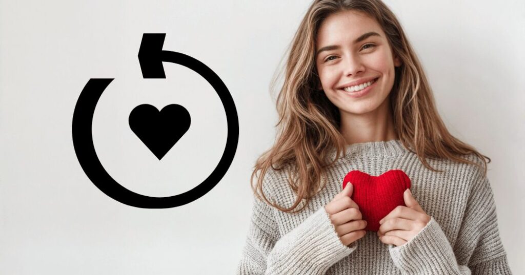 悩みを終わりではなく再スタートのサインとして受け止め、前向きに歩き出す40代女性を描いたビジュ