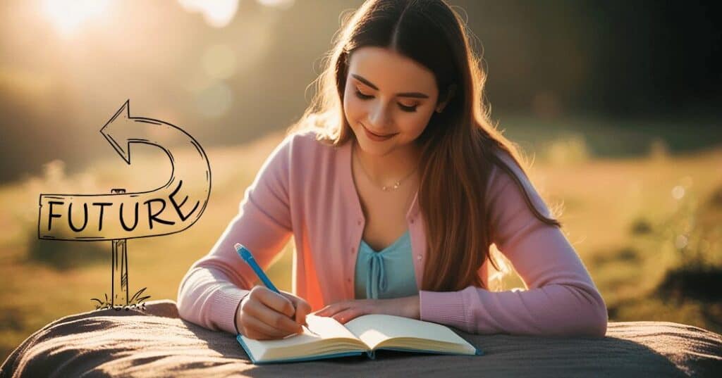 価値観から人生をデザインするフランクリン式手帳術を実践する40代女性のイメージ
