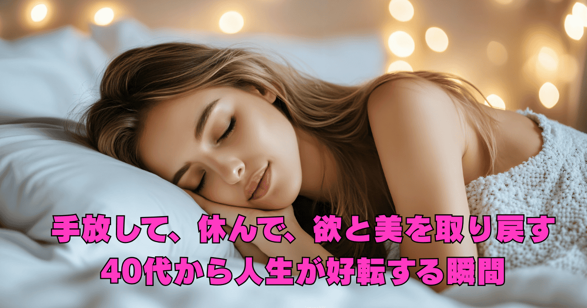 40代女性が心と体の余白を取り戻し、美しさと欲を再び呼び覚ますイメージのビジュアル。休むことで人生が好転する瞬間を象徴した写真。