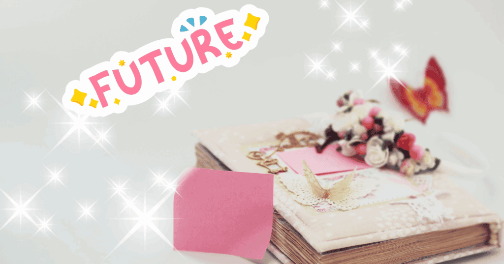 未来の理想を先に書くことで現実が変わり始める、手帳に理想の人生を書き出すイメージ